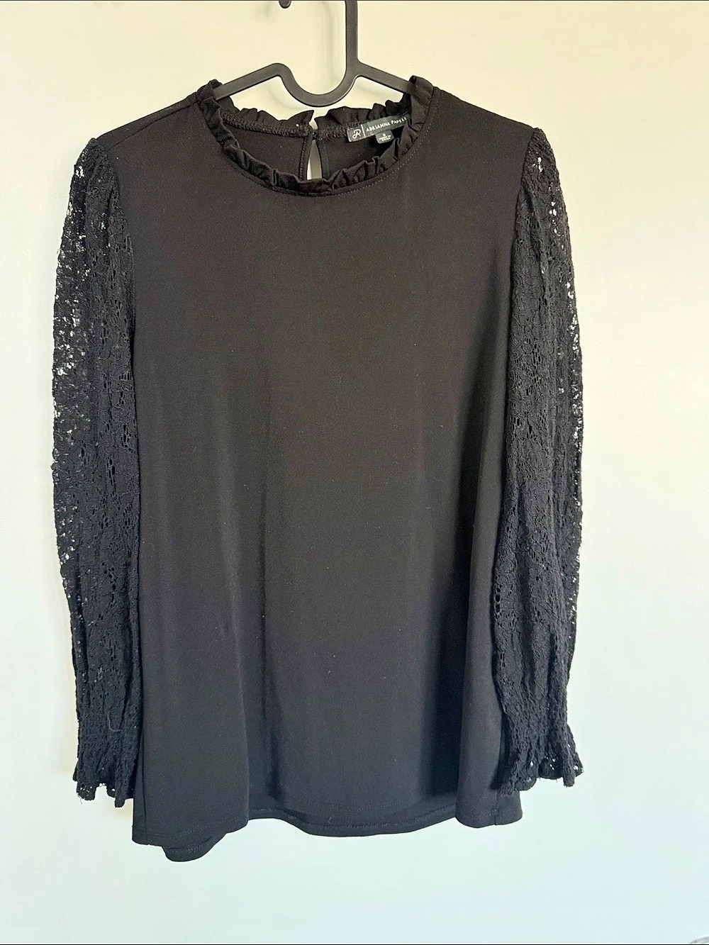 Adrianna Papell Black Lace Sleeve Blouse Like New